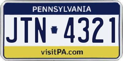 PA license plate JTN4321