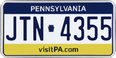 PA license plate JTN4355