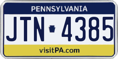 PA license plate JTN4385