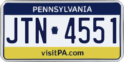 PA license plate JTN4551