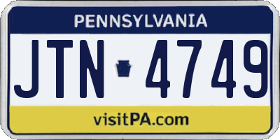 PA license plate JTN4749