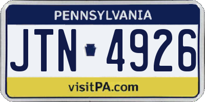 PA license plate JTN4926