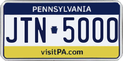 PA license plate JTN5000