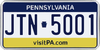 PA license plate JTN5001