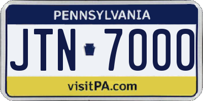 PA license plate JTN7000