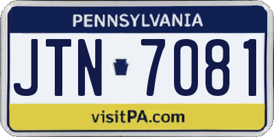 PA license plate JTN7081