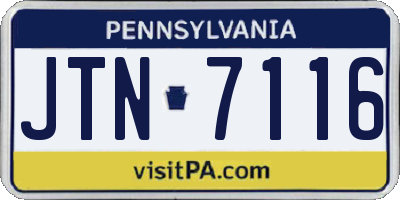 PA license plate JTN7116