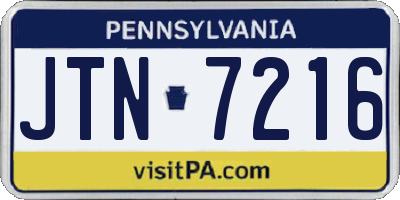 PA license plate JTN7216