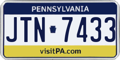 PA license plate JTN7433