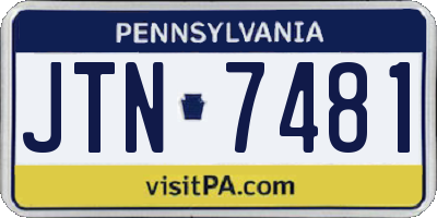 PA license plate JTN7481
