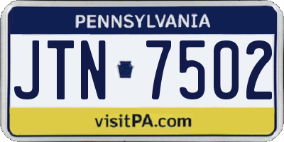 PA license plate JTN7502