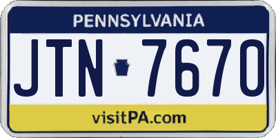 PA license plate JTN7670