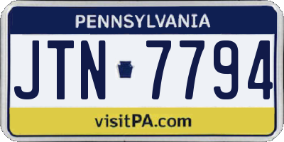 PA license plate JTN7794