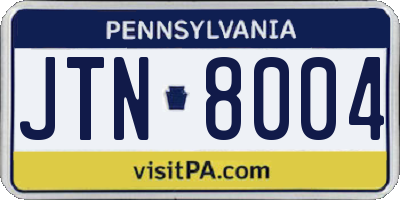 PA license plate JTN8004