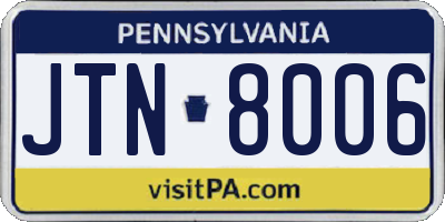 PA license plate JTN8006