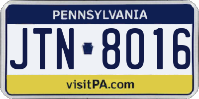 PA license plate JTN8016
