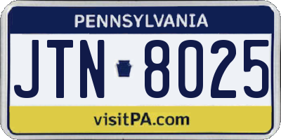 PA license plate JTN8025