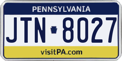 PA license plate JTN8027