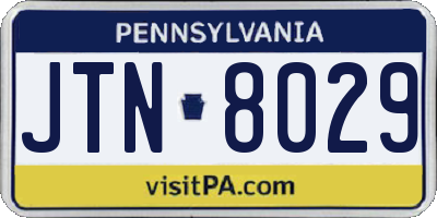 PA license plate JTN8029