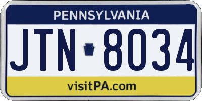 PA license plate JTN8034