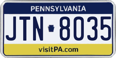 PA license plate JTN8035