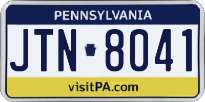 PA license plate JTN8041