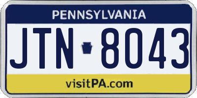 PA license plate JTN8043