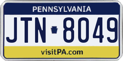 PA license plate JTN8049