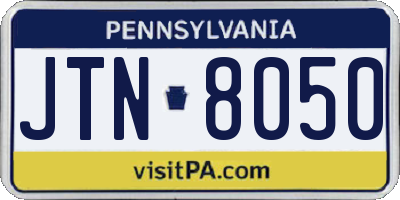 PA license plate JTN8050