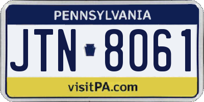 PA license plate JTN8061