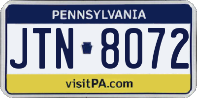 PA license plate JTN8072