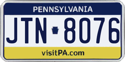 PA license plate JTN8076