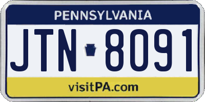 PA license plate JTN8091