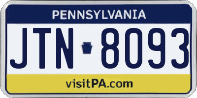 PA license plate JTN8093