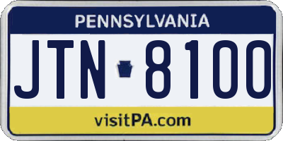 PA license plate JTN8100