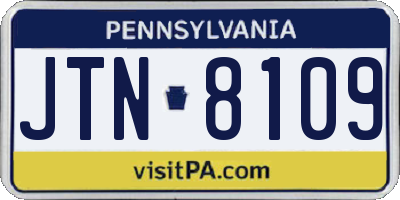PA license plate JTN8109