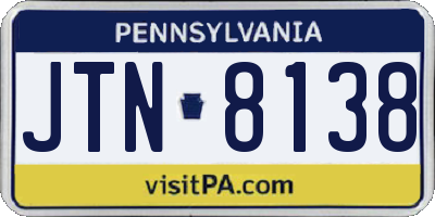PA license plate JTN8138