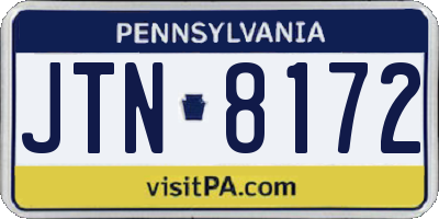PA license plate JTN8172