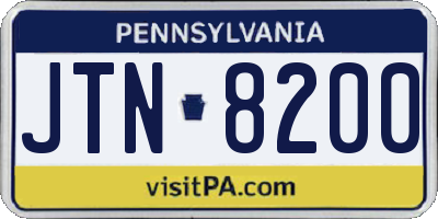 PA license plate JTN8200
