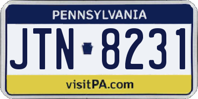 PA license plate JTN8231