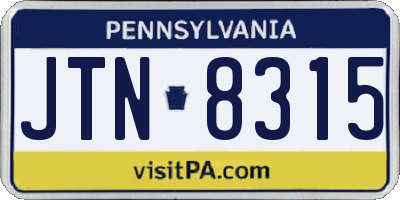 PA license plate JTN8315