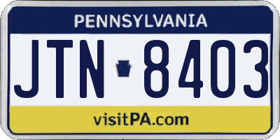 PA license plate JTN8403