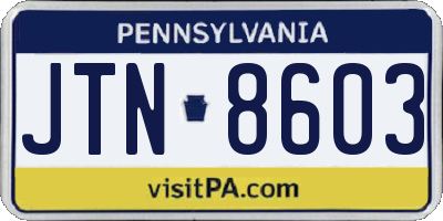 PA license plate JTN8603