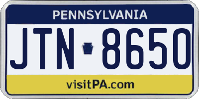 PA license plate JTN8650