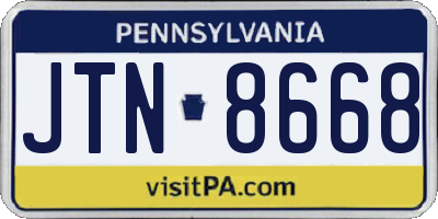 PA license plate JTN8668