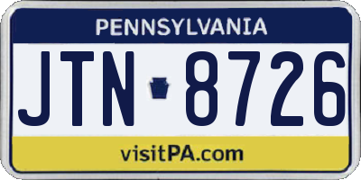 PA license plate JTN8726