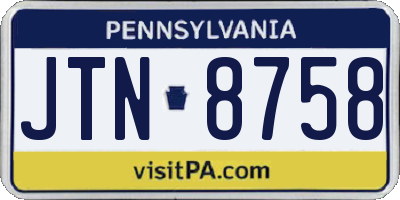 PA license plate JTN8758