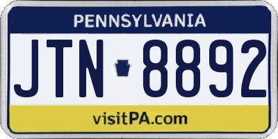 PA license plate JTN8892