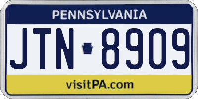PA license plate JTN8909