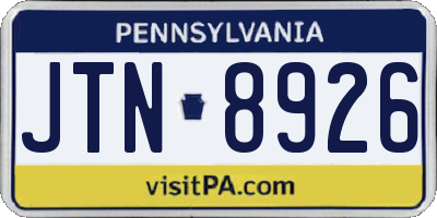 PA license plate JTN8926